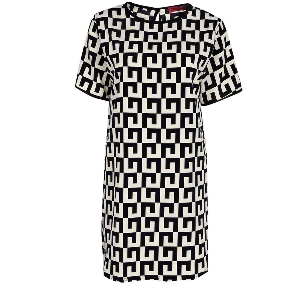Black and White Woven Shift Dress